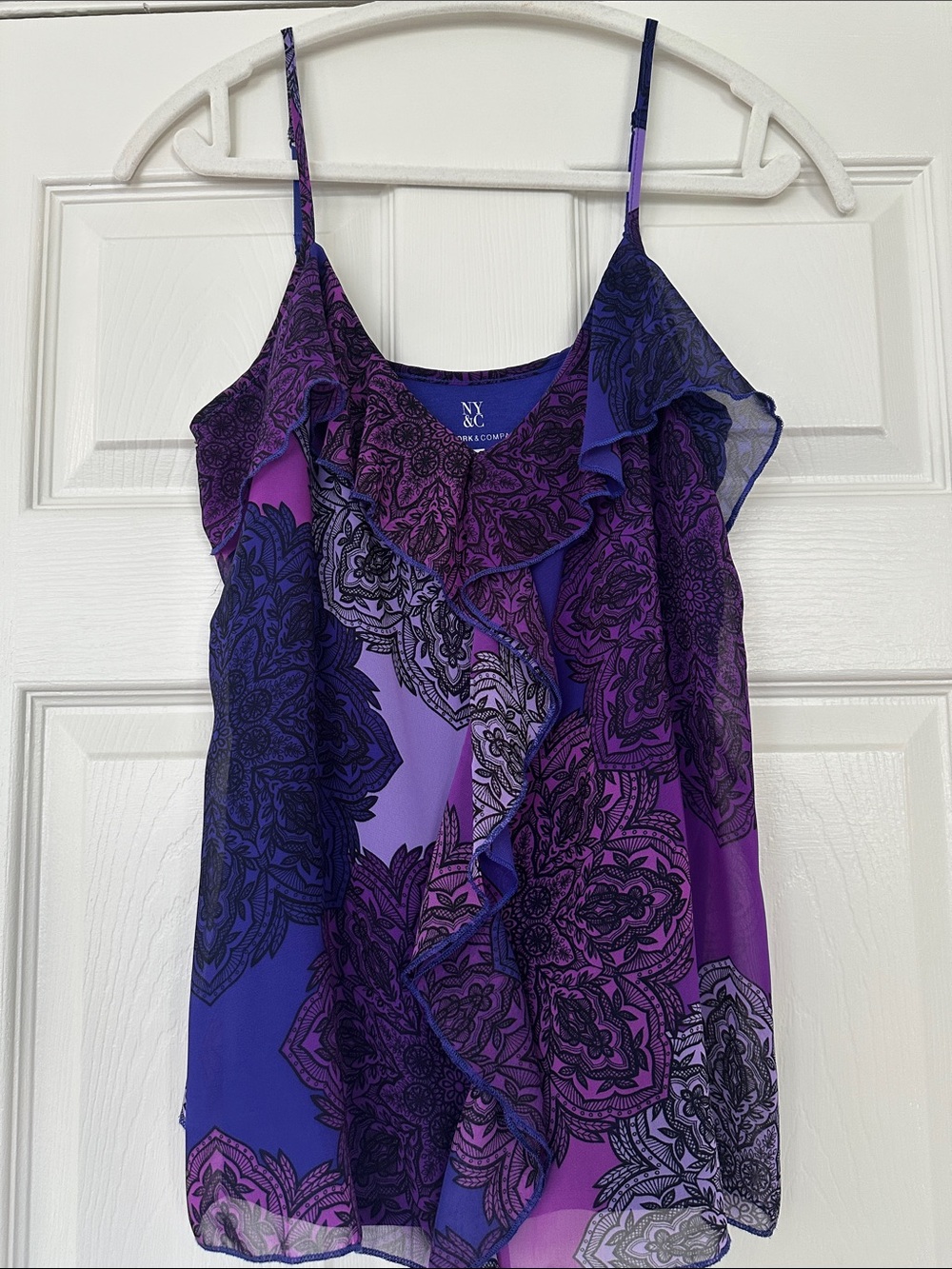 New York & Company Purple & Blue Floral Ruffle Cami Never worn